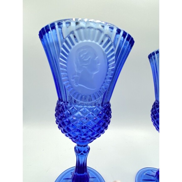 George Washington Fostoria Avon Bicentennial Wine Goblets (Set of 2) Cobalt Blue - Picture 2 of 11